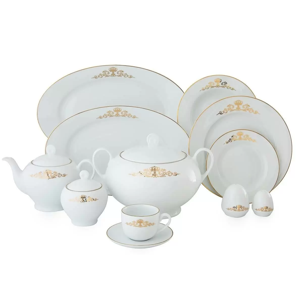 سرویس 102 پارچه چینی زرین-ایتالیا اف(گرد)-12 نفره-کویین طلایی-درجه یک سرویس18 نفره